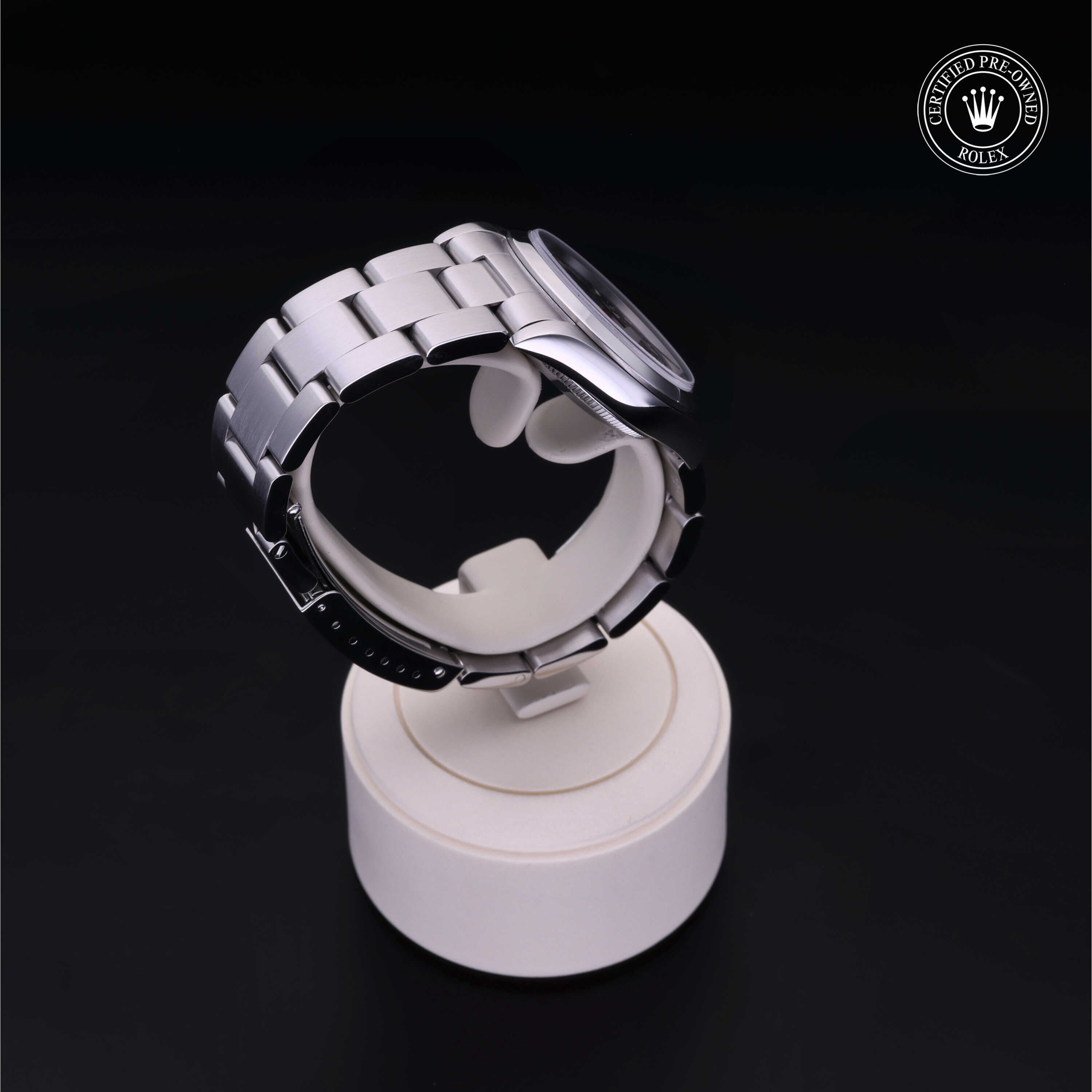 Rolex Certified Pre-owned Oyster Perpetual M77080-0028 front on black background