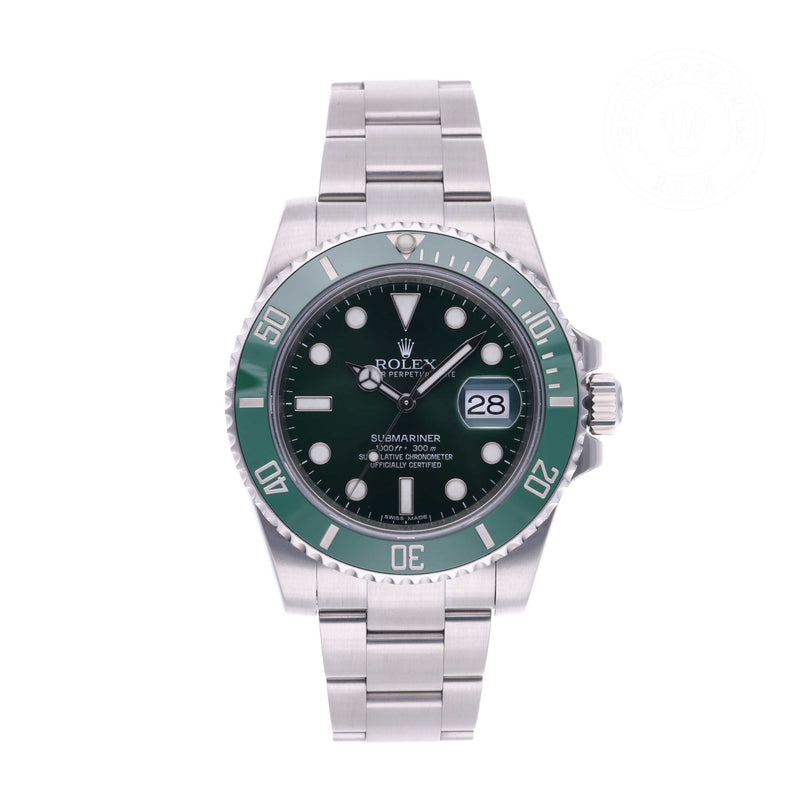 Rolex Certified Pre-owned Submariner M116610LV-0002 front on white background