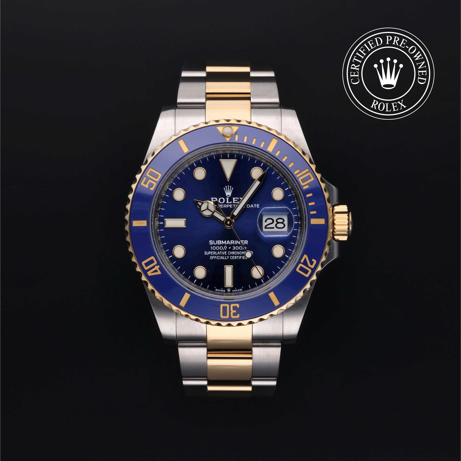 Rolex Certified Pre-owned Submariner M126613LB-0002 front on black background