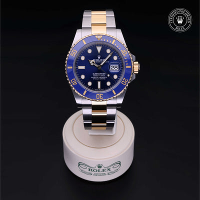 Rolex Certified Pre-owned Submariner M126613LB-0002 front on black background