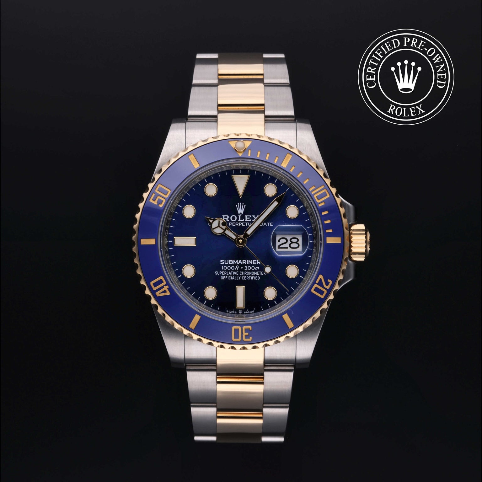Rolex Certified Pre-owned Submariner M126613LB-0002 front on black background