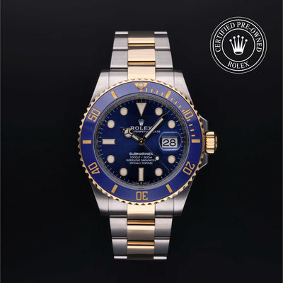 Rolex Certified Pre-owned Submariner M126613LB-0002 front on black background