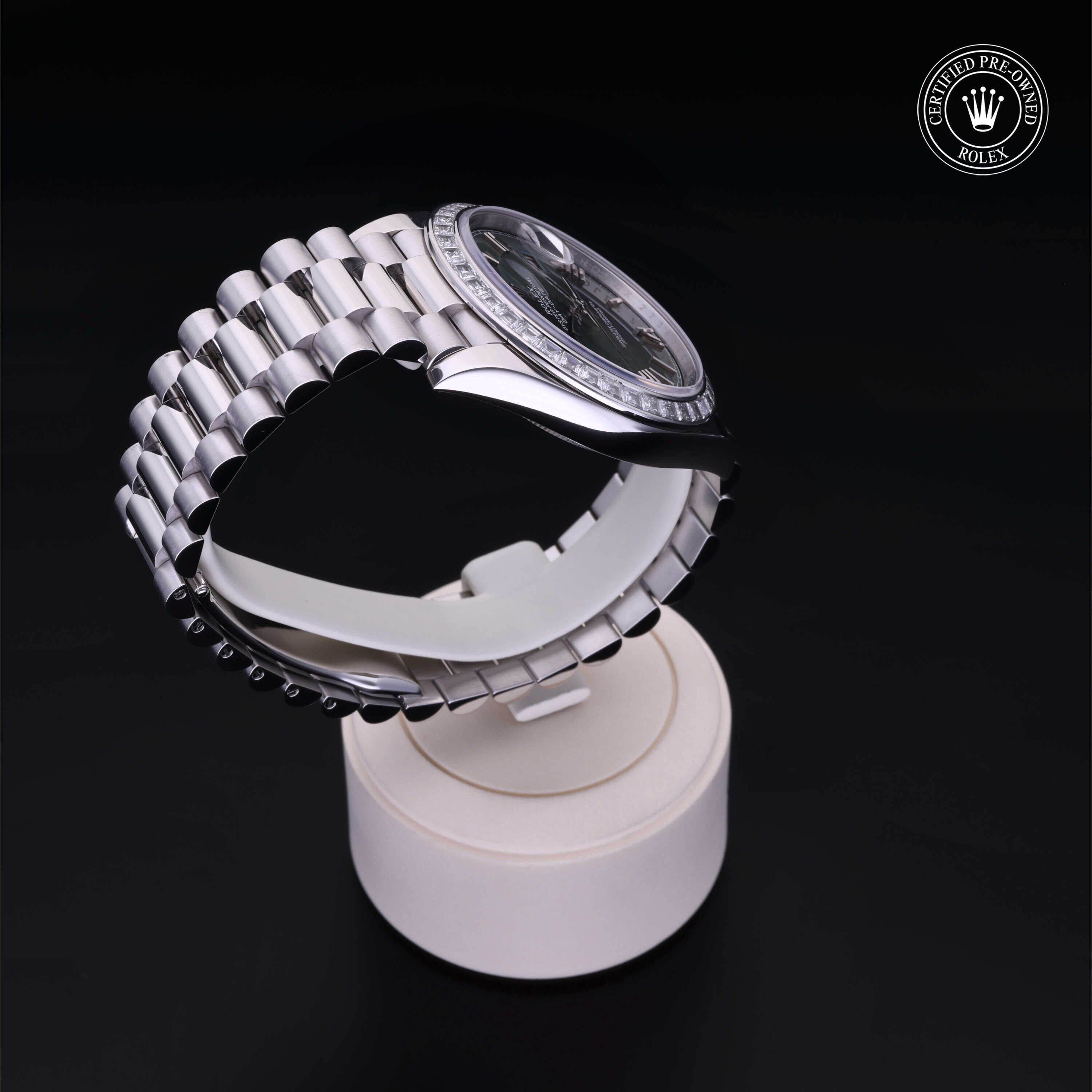 Rolex Certified Pre-owned Day-date M228396TBR-0020 front on black background