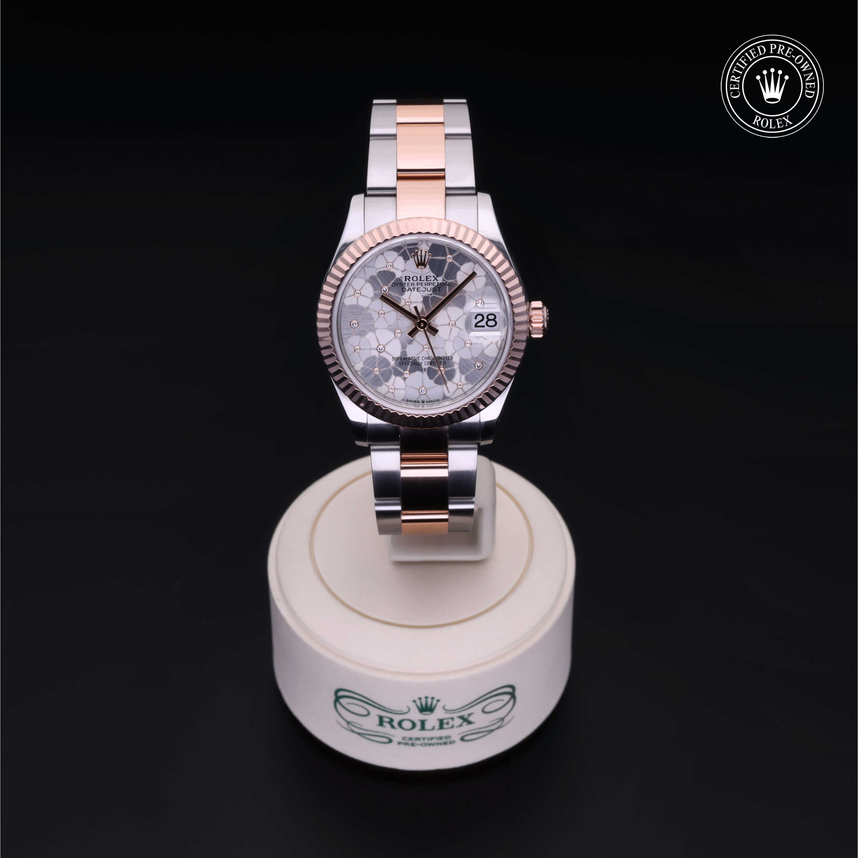 Rolex Certified Pre-owned Lady Datejust M278271-0028 front on black background