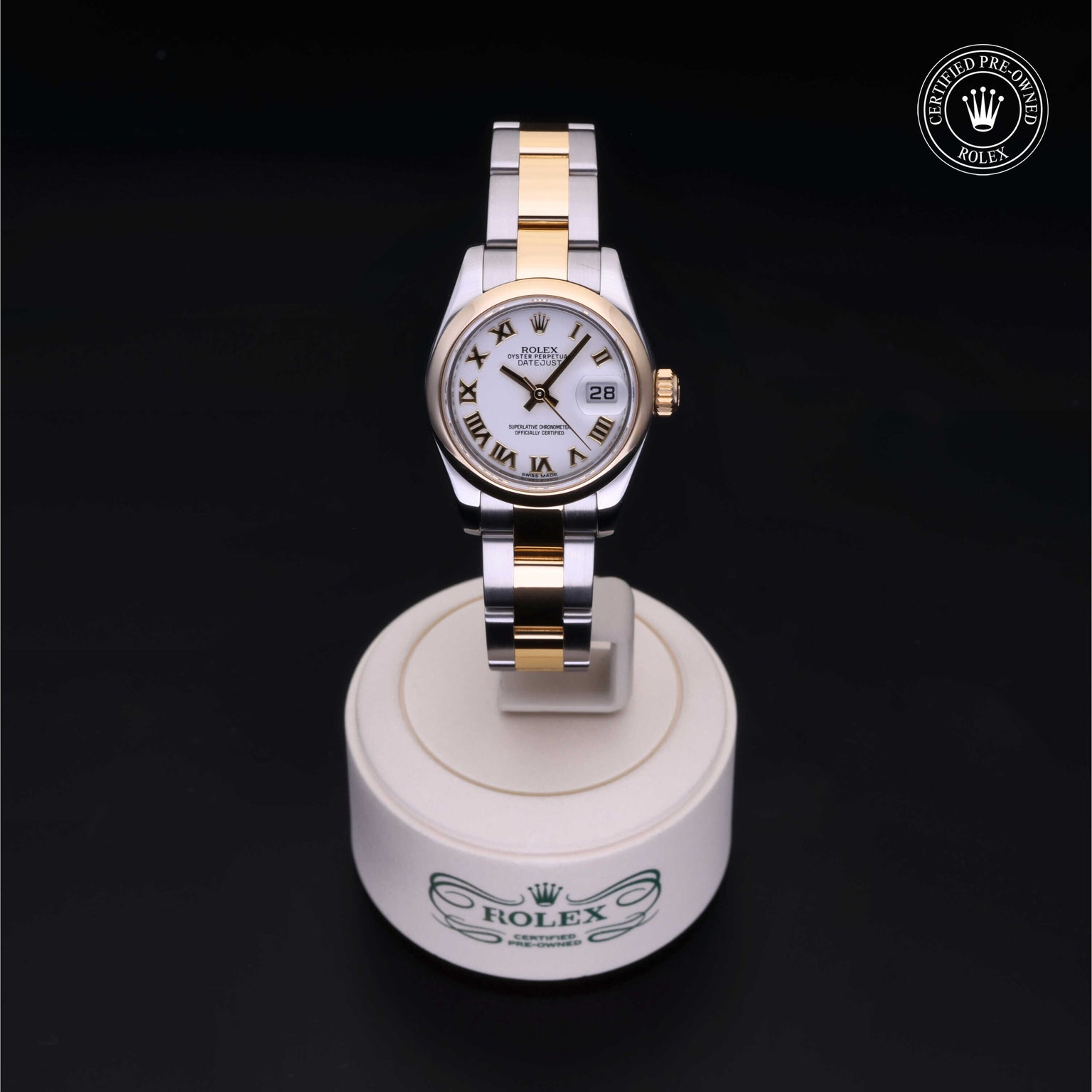 Rolex Certified Pre-owned Lady Datejust M179163-0141 front on black background