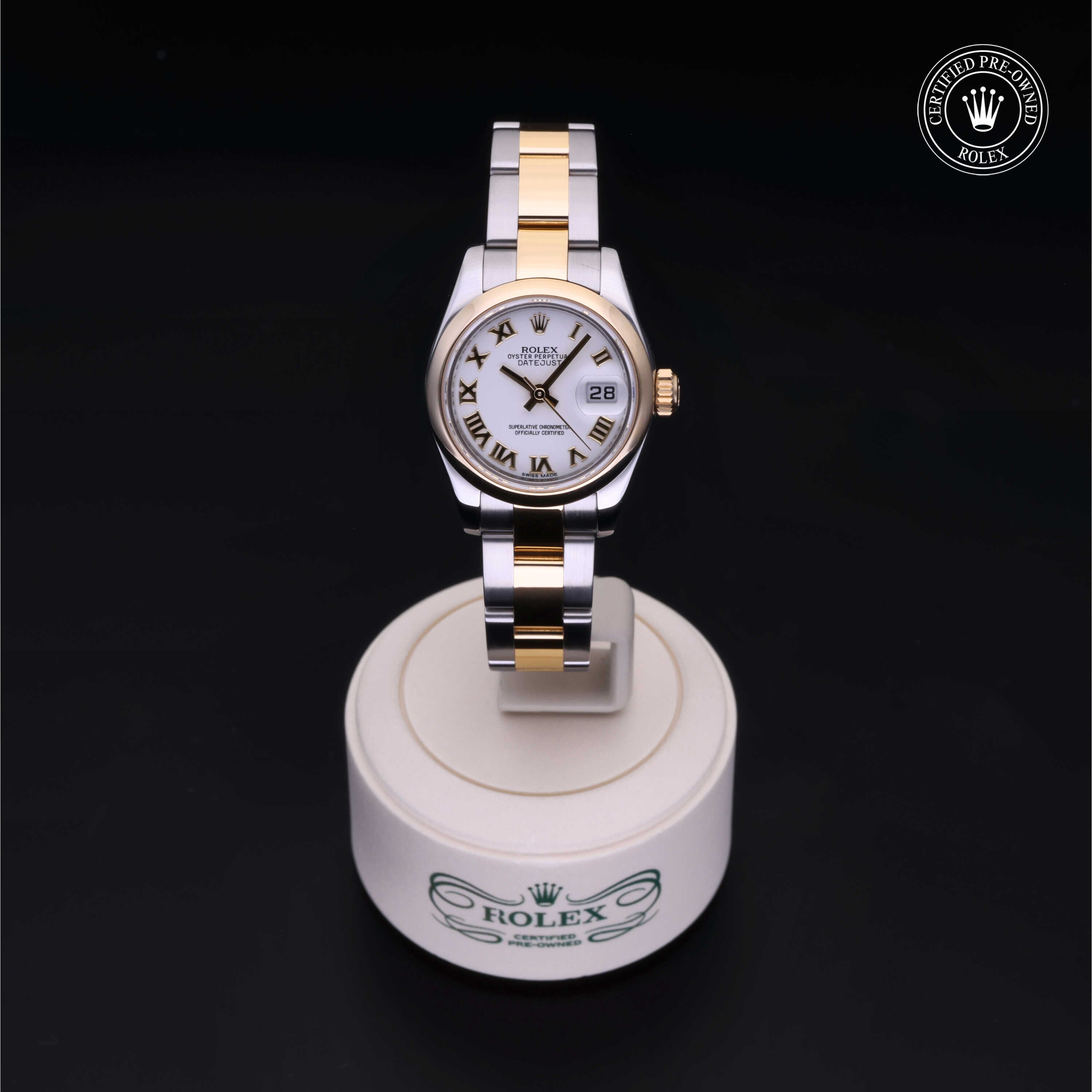 Rolex Certified Pre-owned Lady Datejust M179163-0141 front on black background