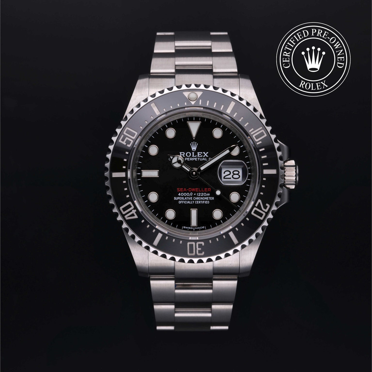 Rolex Certified Pre-owned Sea-Dweller M126600-0001 front on black background
