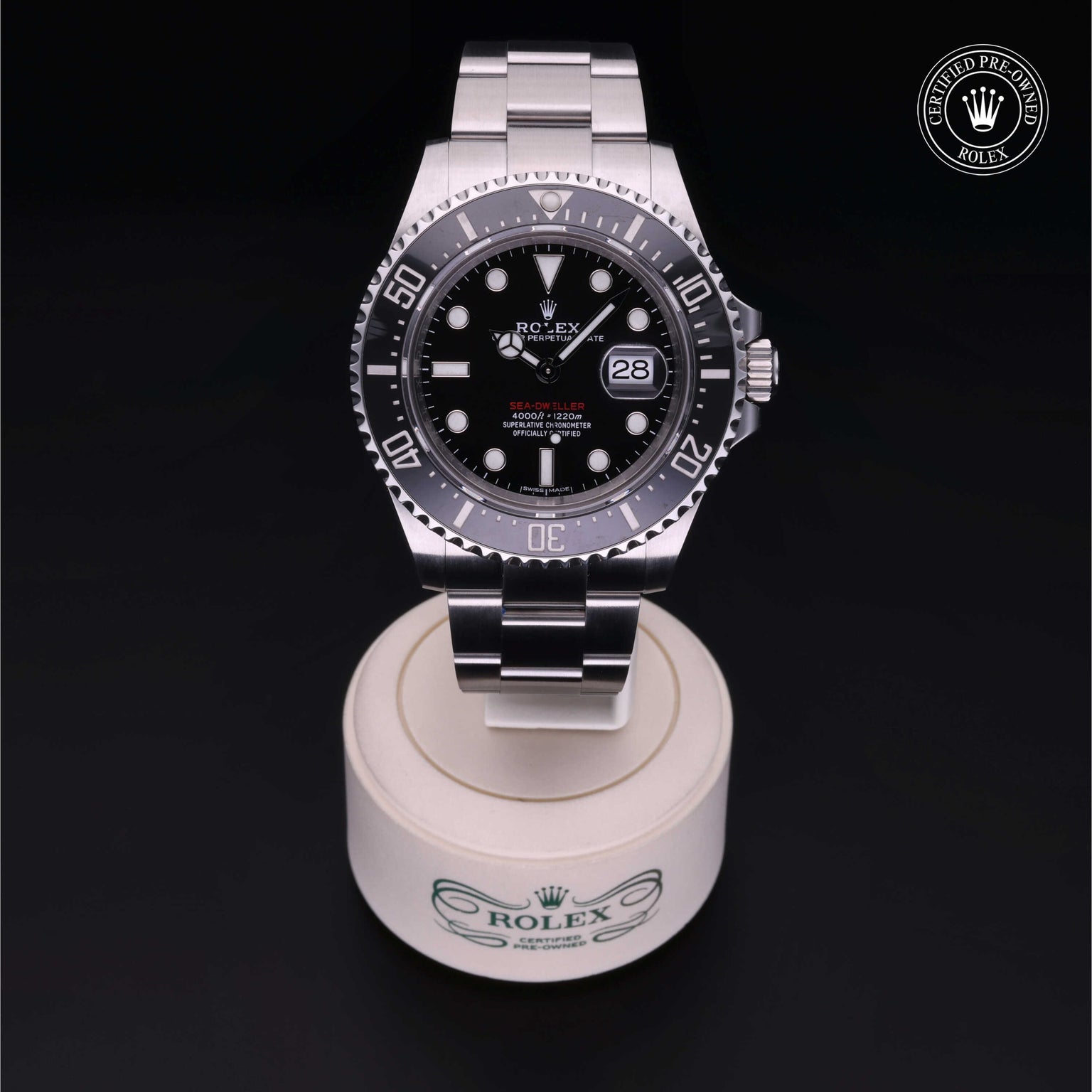 Rolex Certified Pre-owned Sea-Dweller M126600-0001 front on black background