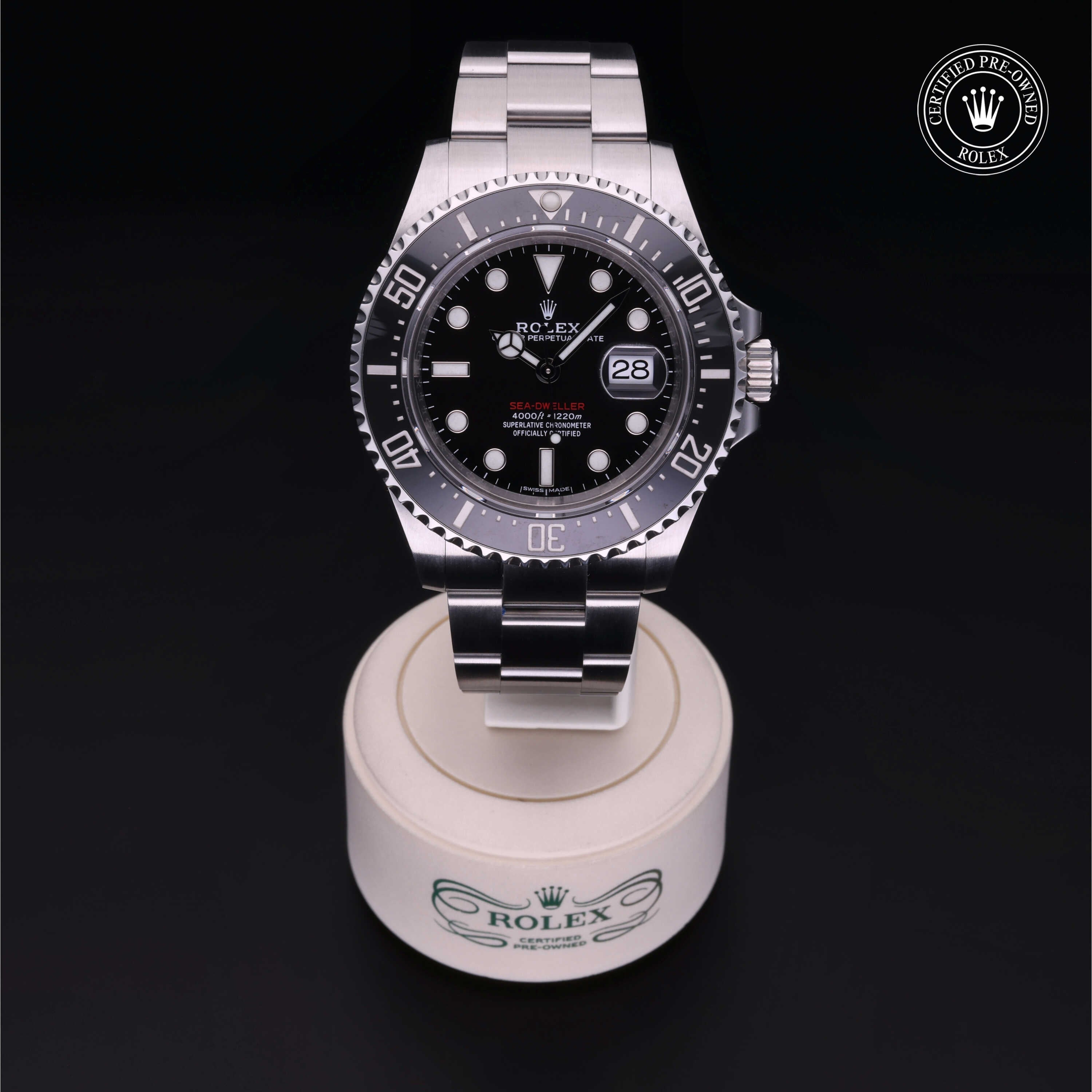 Rolex Certified Pre-owned Sea-Dweller M126600-0001 front on black background