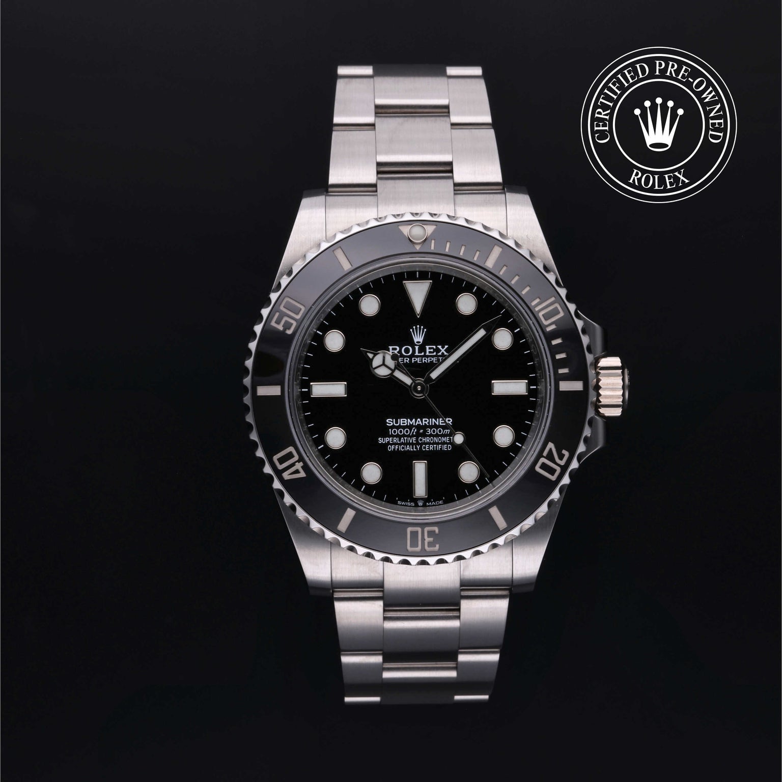 Rolex Certified Pre-owned Submariner M124060-0001 front on black background