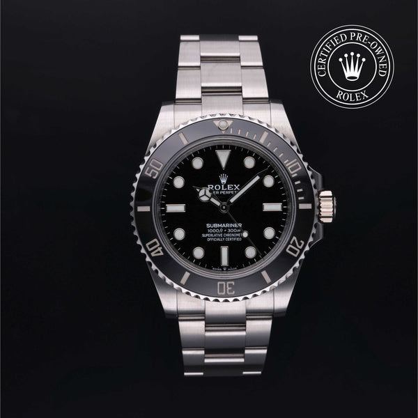 Rolex Certified Pre-owned Submariner M124060-0001 front on black background