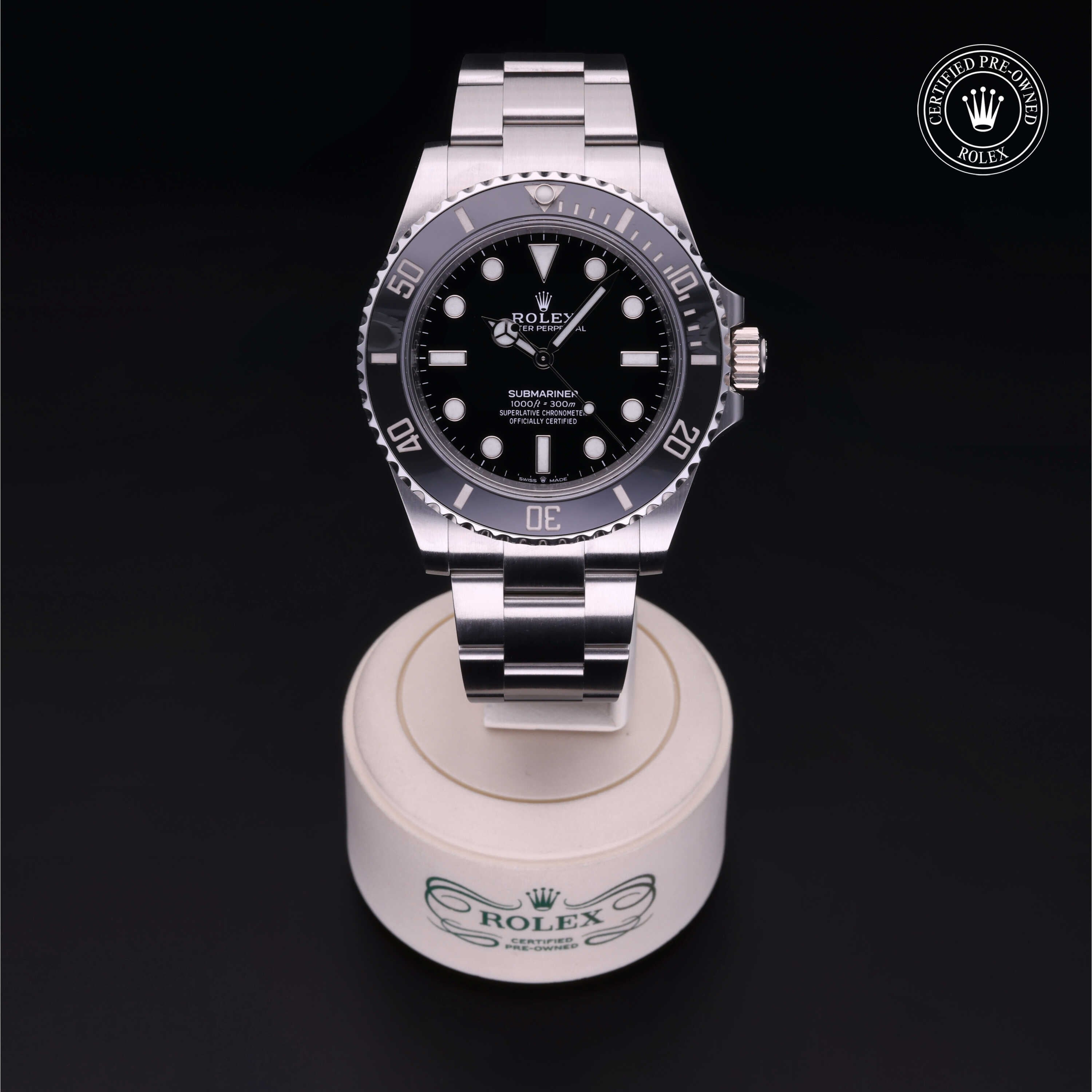 Rolex Certified Pre-owned Submariner M124060-0001 front on black background