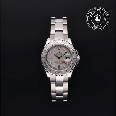 Rolex Certified Pre-owned Yacht-Master M169622-0002 front on black background