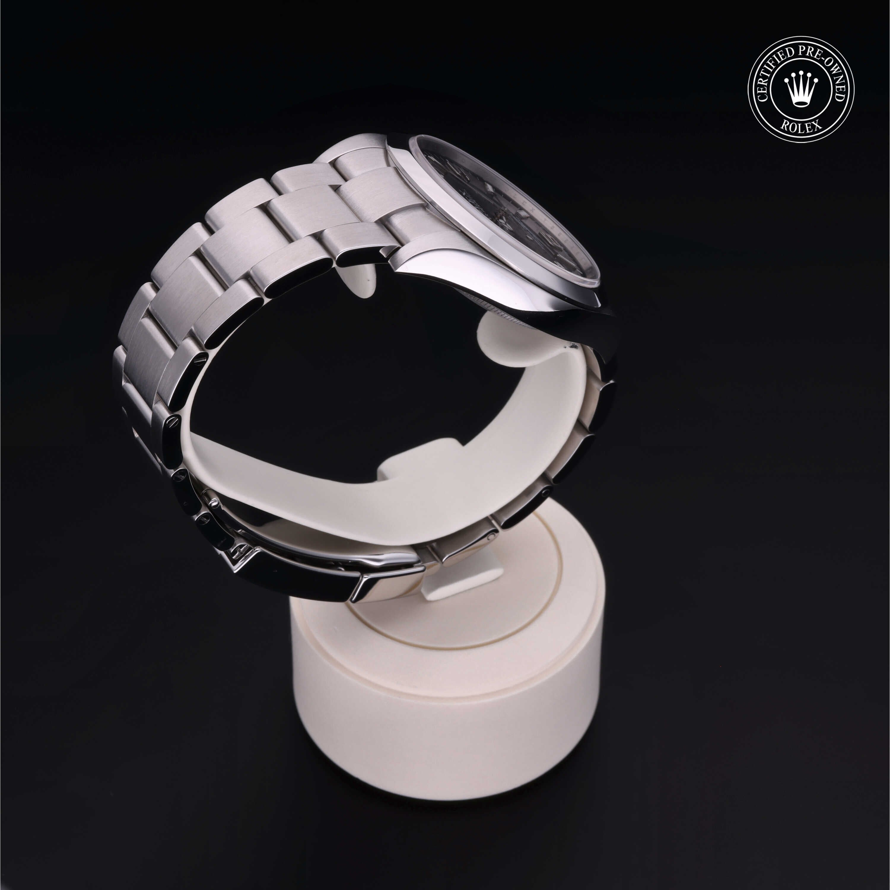 Rolex Certified Pre-owned Explorer M214270-0001 front on black background