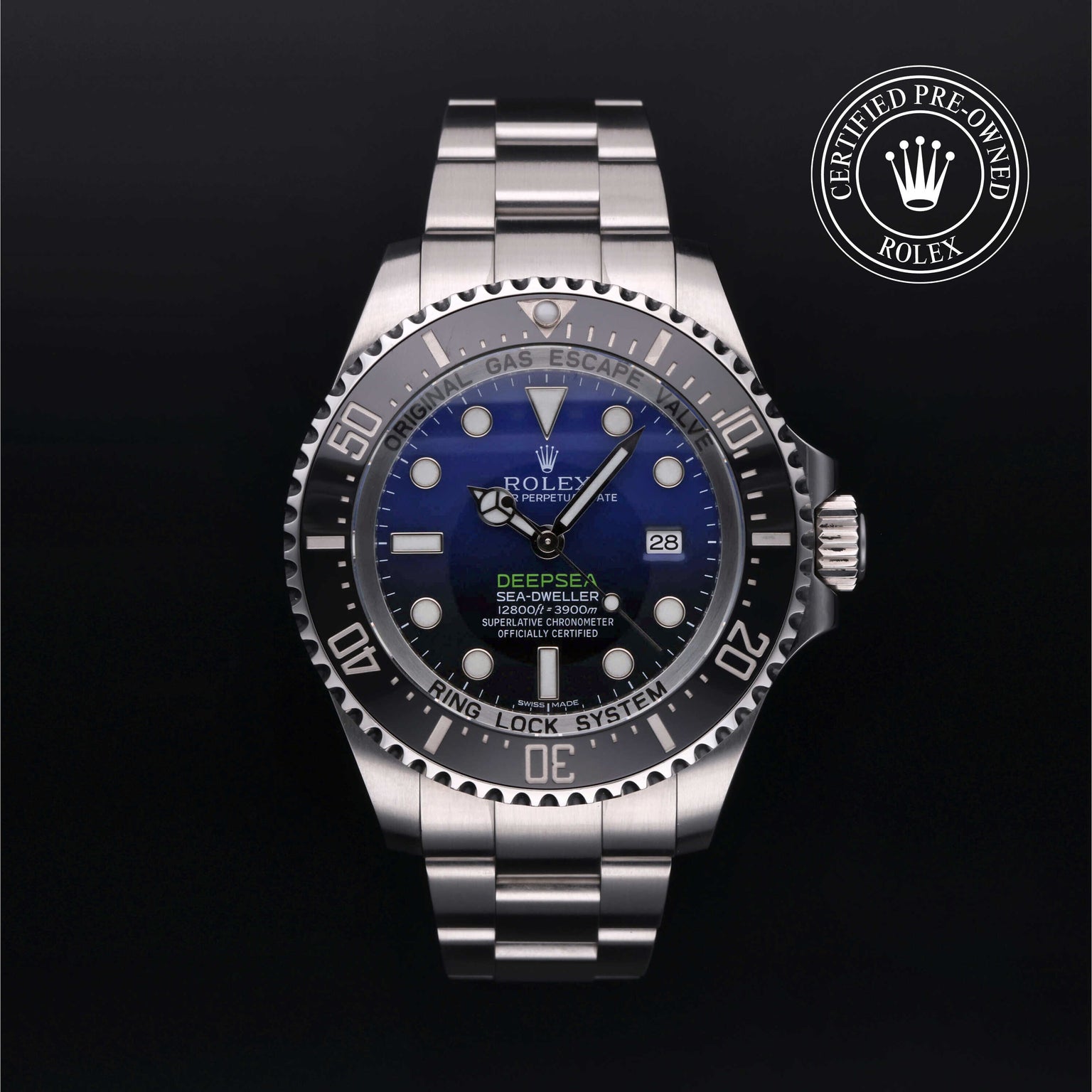 Rolex Certified Pre-owned Sea-Dweller M116660-0003 front on black background