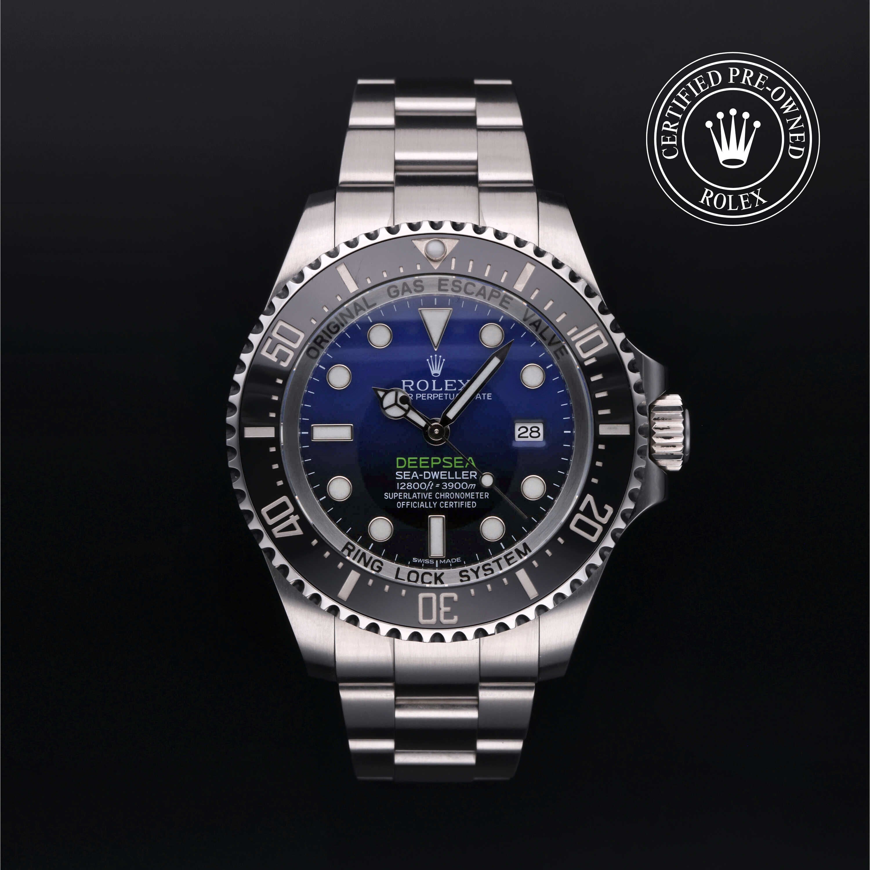 Rolex Certified Pre-owned Sea-Dweller M116660-0003 front on black background