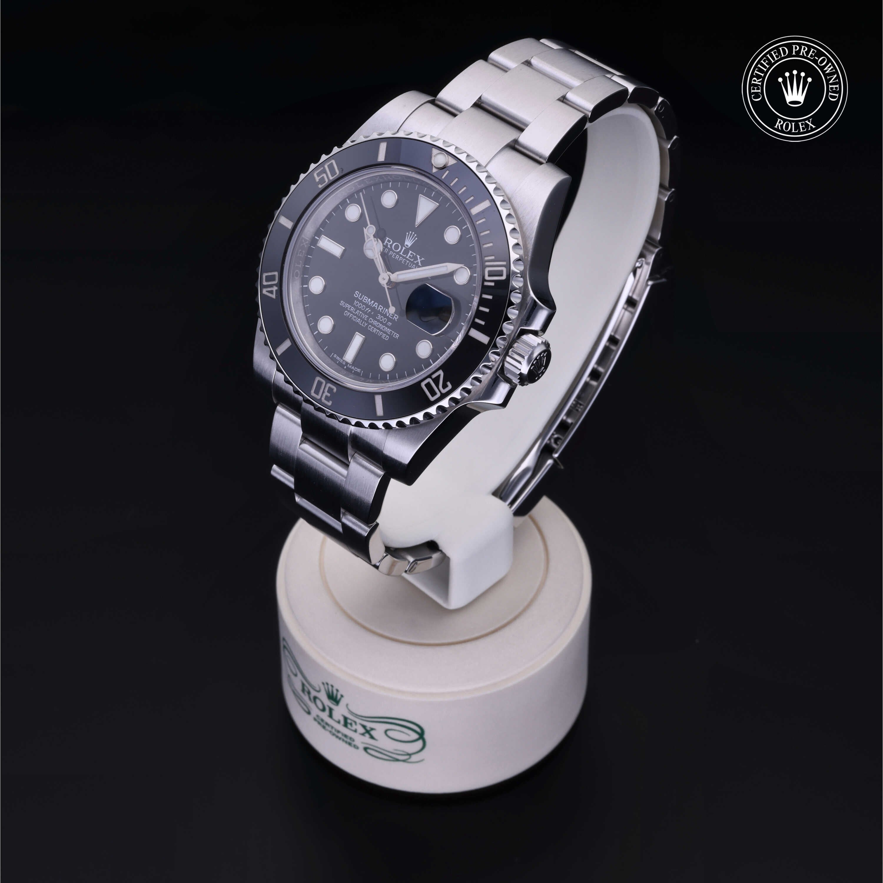 Rolex Certified Pre-owned Submariner M116610LN-0001 front on black background