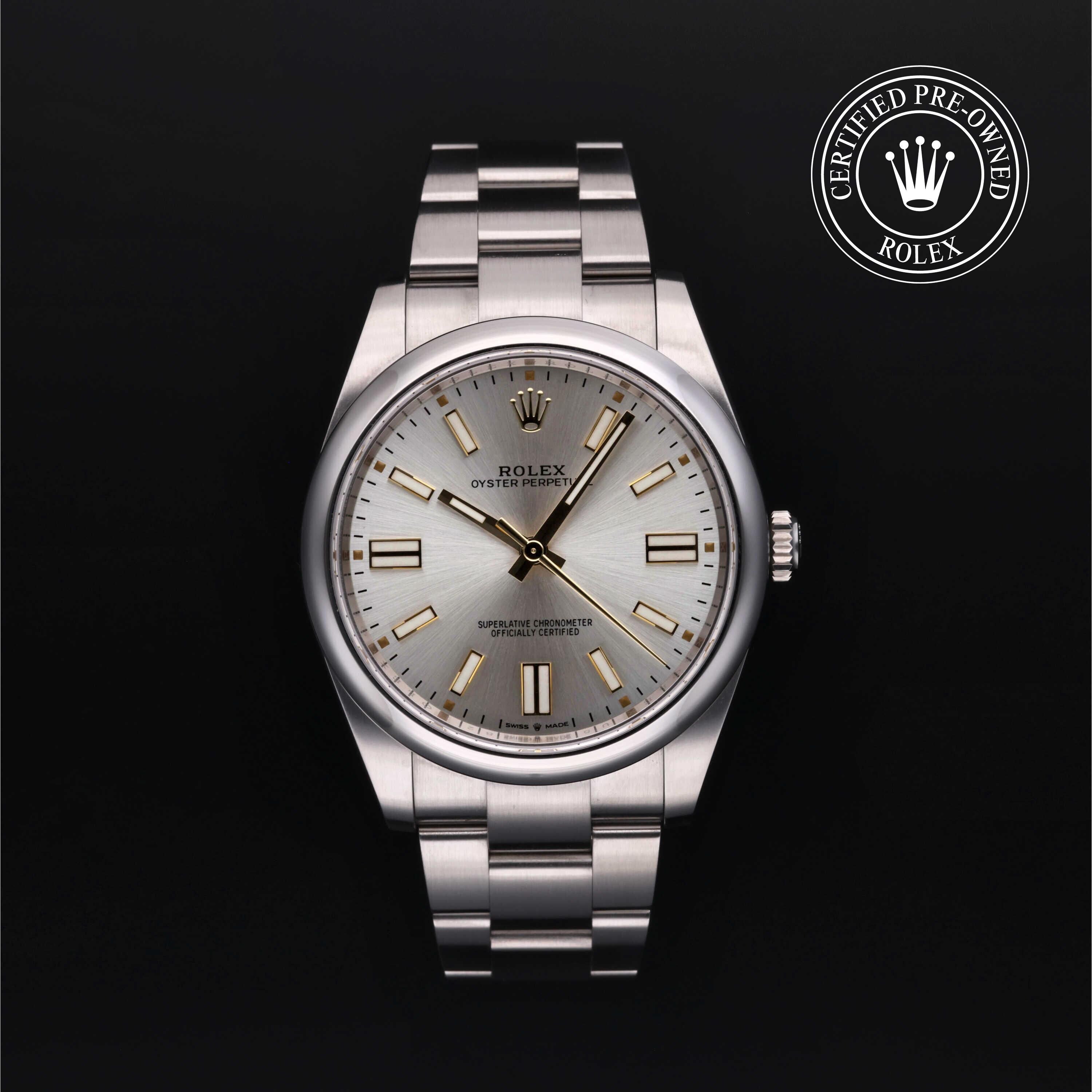 Rolex CPO Oyster Perpetual M124300 front on white background