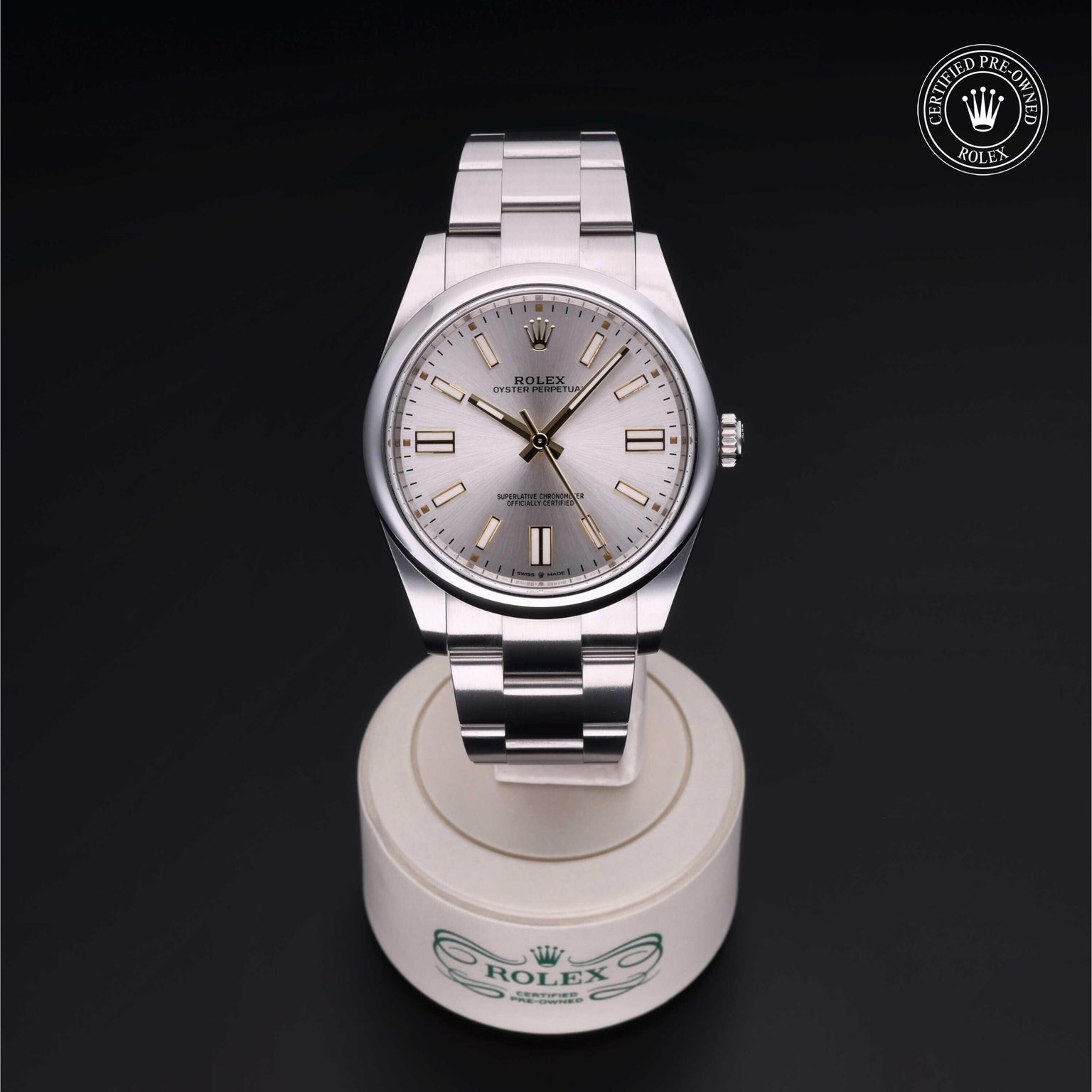 Rolex CPO Oyster Perpetual M124300 front on white background
