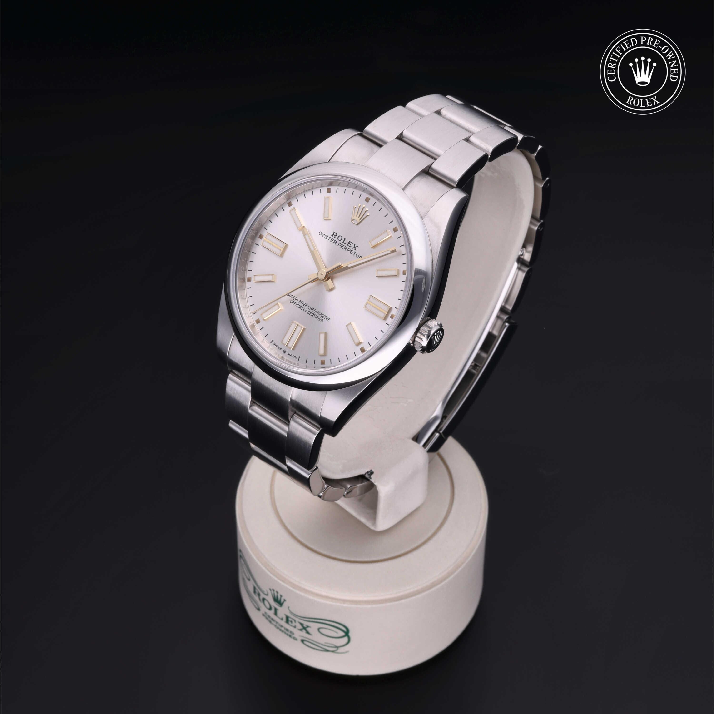 Rolex CPO Oyster Perpetual M124300 front on white background