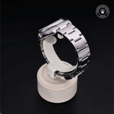 Rolex Certified Pre-owned Oyster Perpetual M114200-0014 front on black background