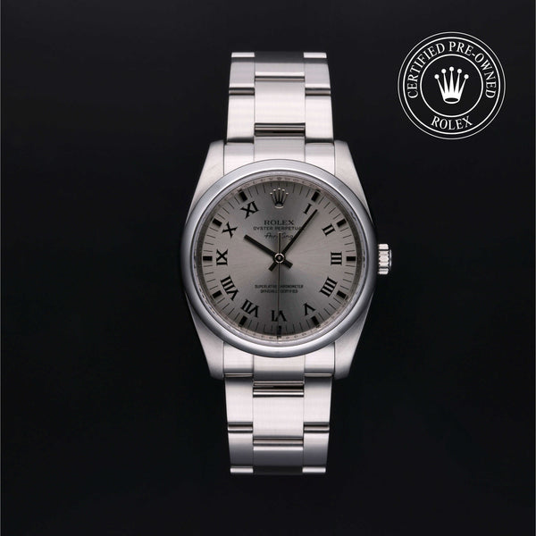 Rolex Certified Pre-owned Air-King M114200-0007 front on black background