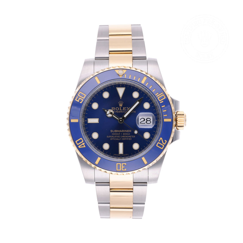 Rolex Certified Pre-owned Submariner M116613LB-0005 front on white background