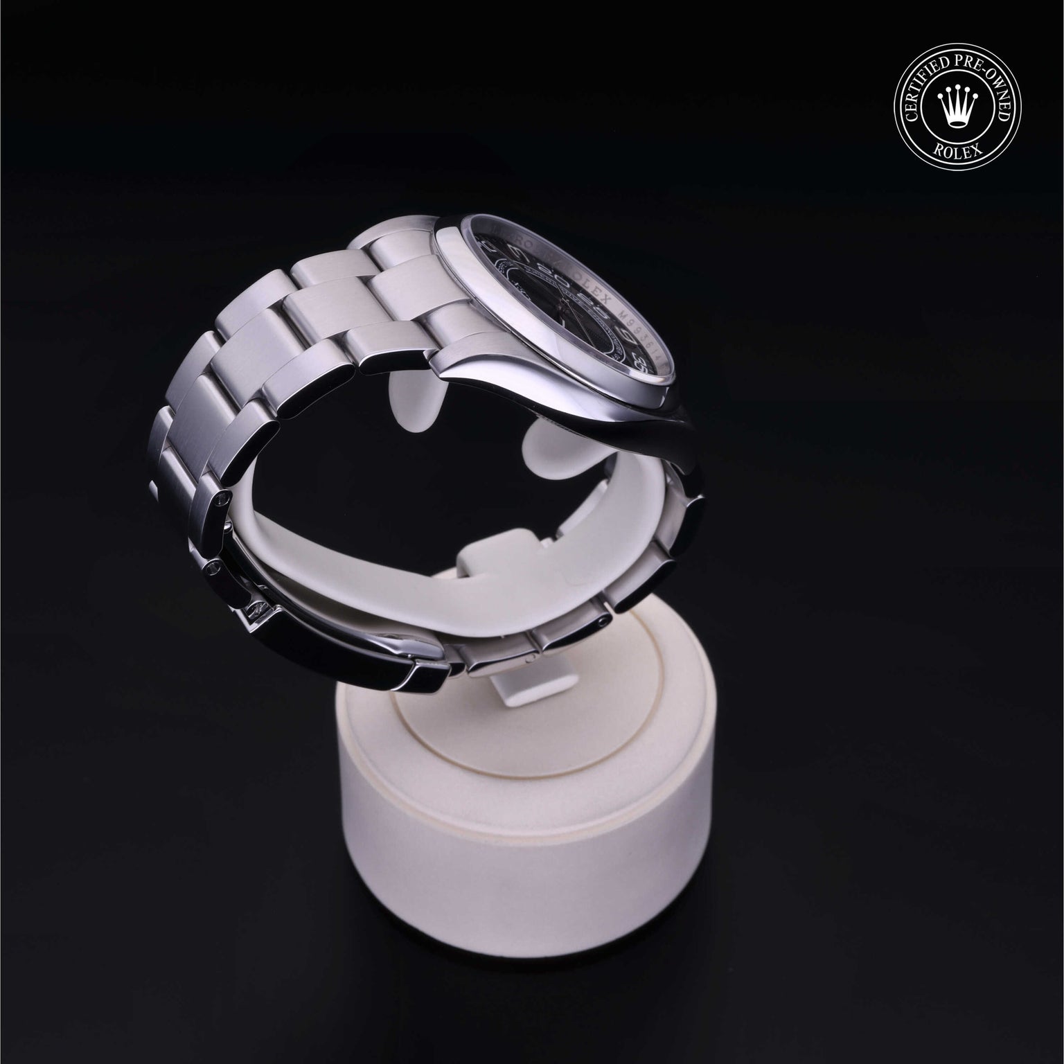 Rolex Certified Pre-owned Oyster Perpetual M116000-0005 front on black background