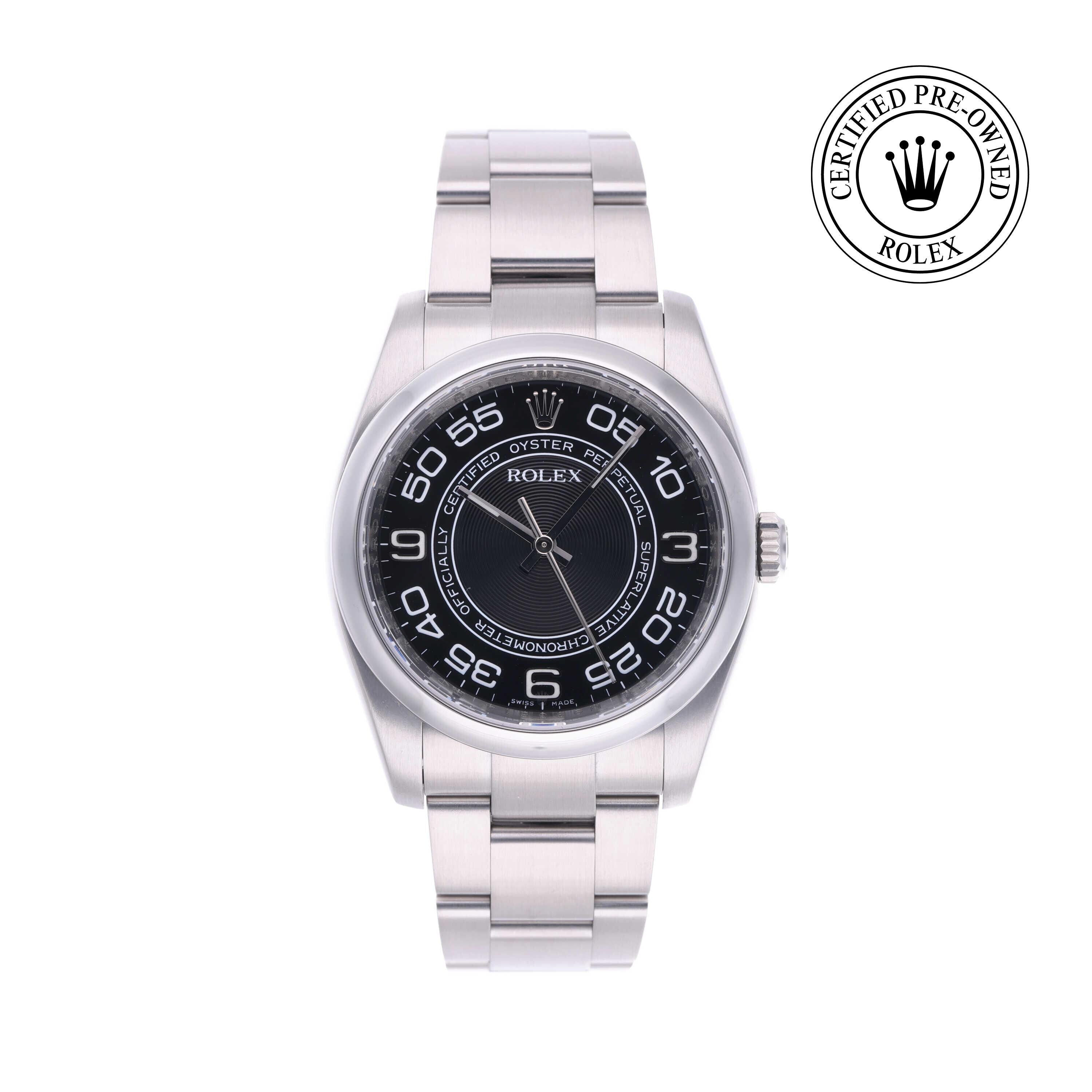 Rolex Certified Pre-owned Oyster Perpetual M116000-0005 front on white background
