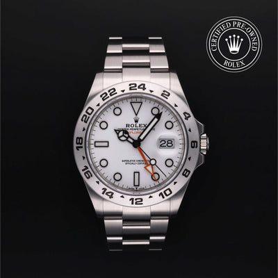 Rolex Certified Pre-owned Explorer II M226570-0001 front on black background