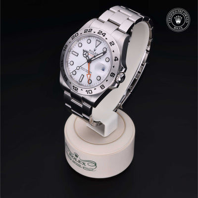 Rolex Certified Pre-owned Explorer II M226570-0001 front on black background