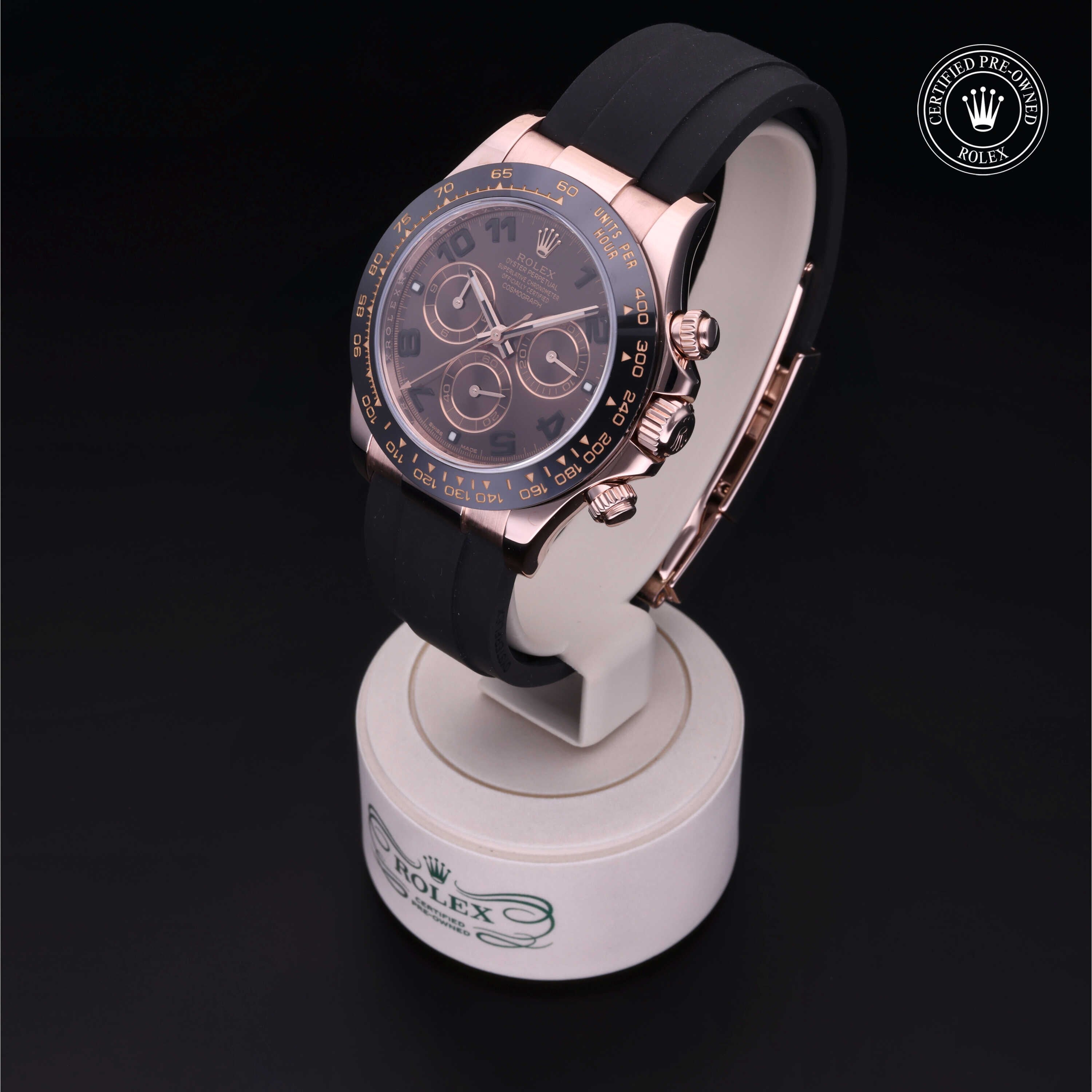 Rolex Certified Pre-owned Daytona M116515LN-0015 front on black background