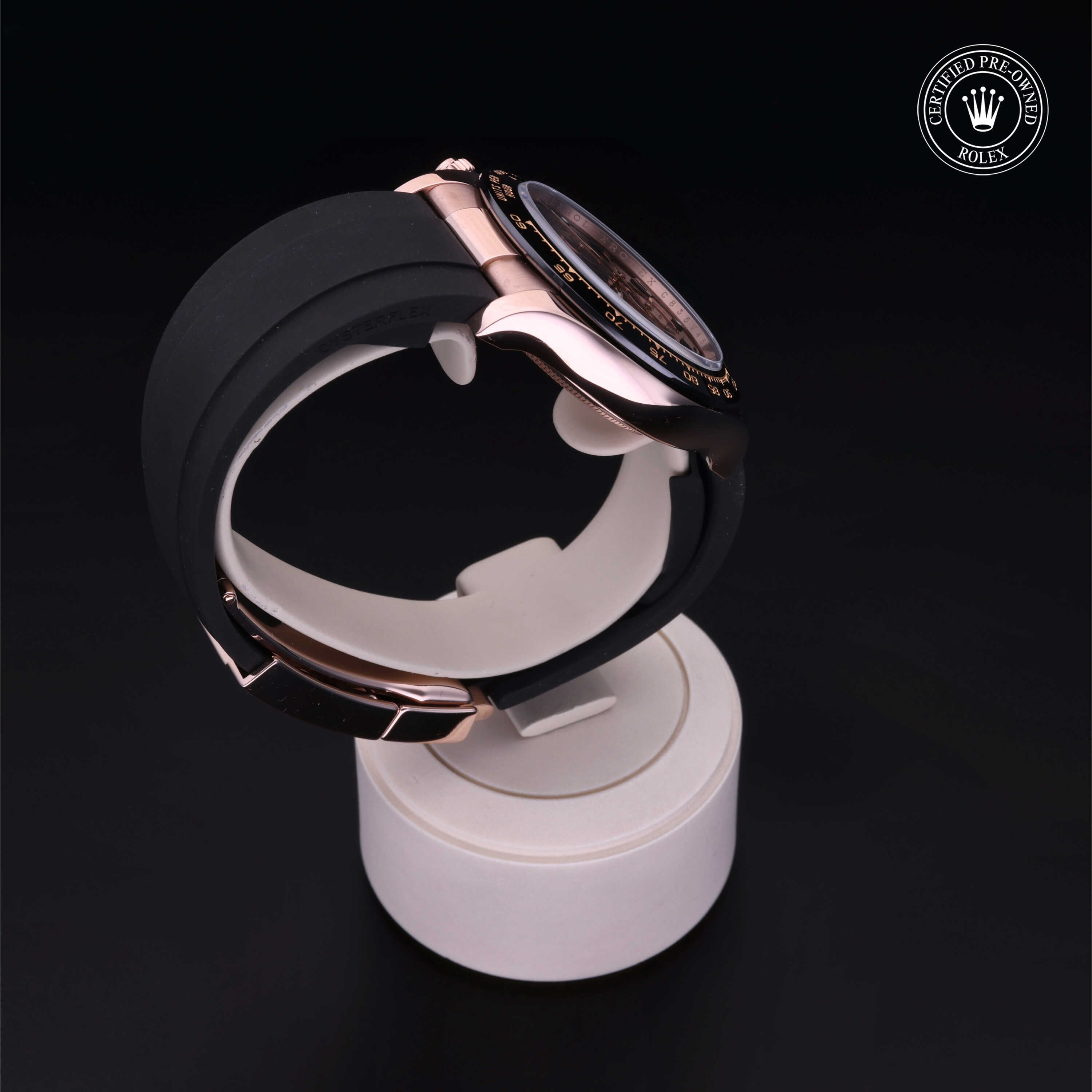 Rolex Certified Pre-owned Daytona M116515LN-0015 front on black background