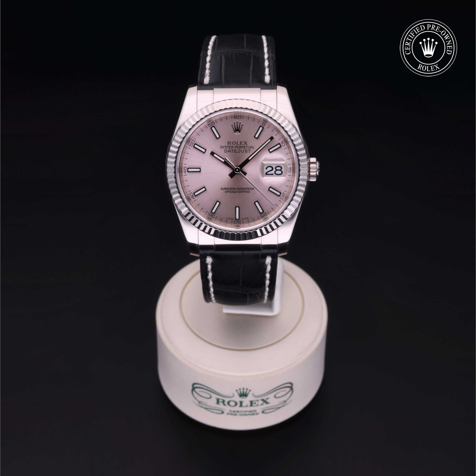 Rolex Certified Pre-owned Datejust M116139-0033 front on black background