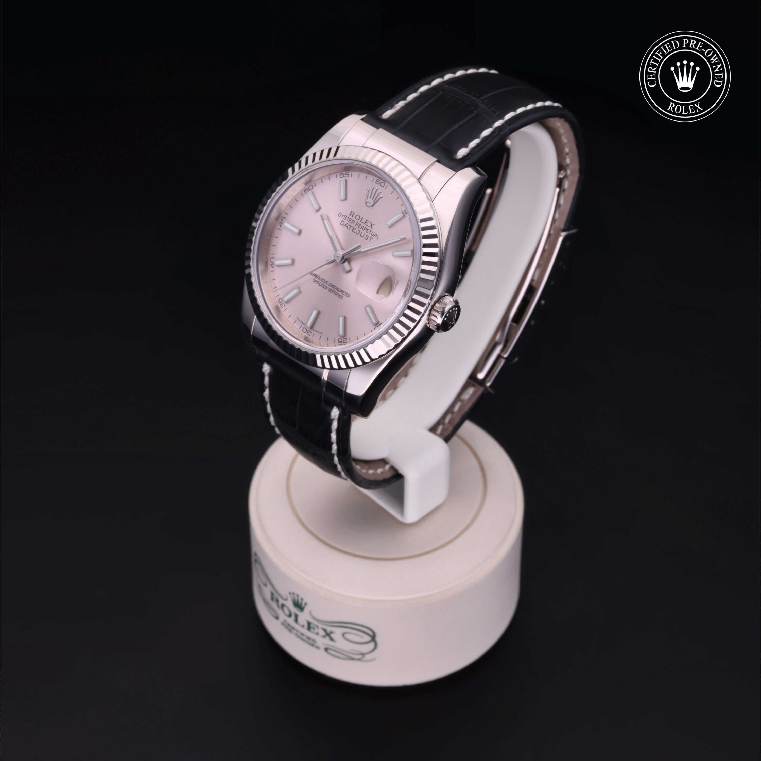 Rolex Certified Pre-owned Datejust M116139-0033 front on black background