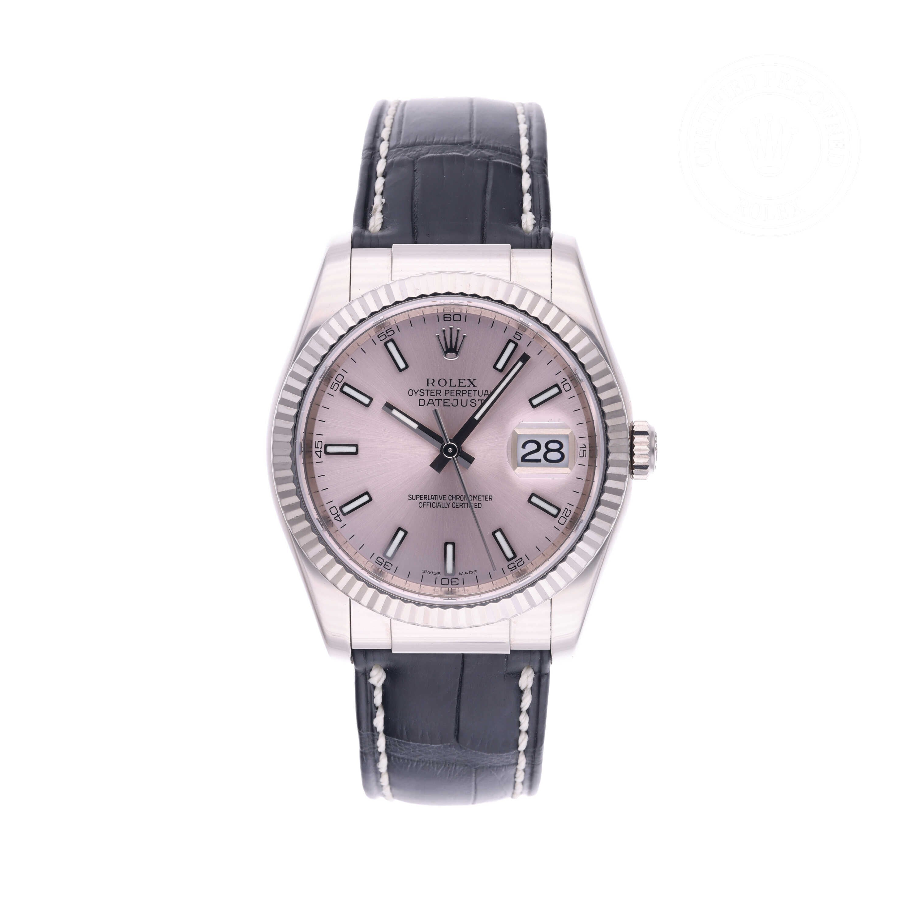 Rolex Certified Pre-owned Datejust M116139-0033 front on white background