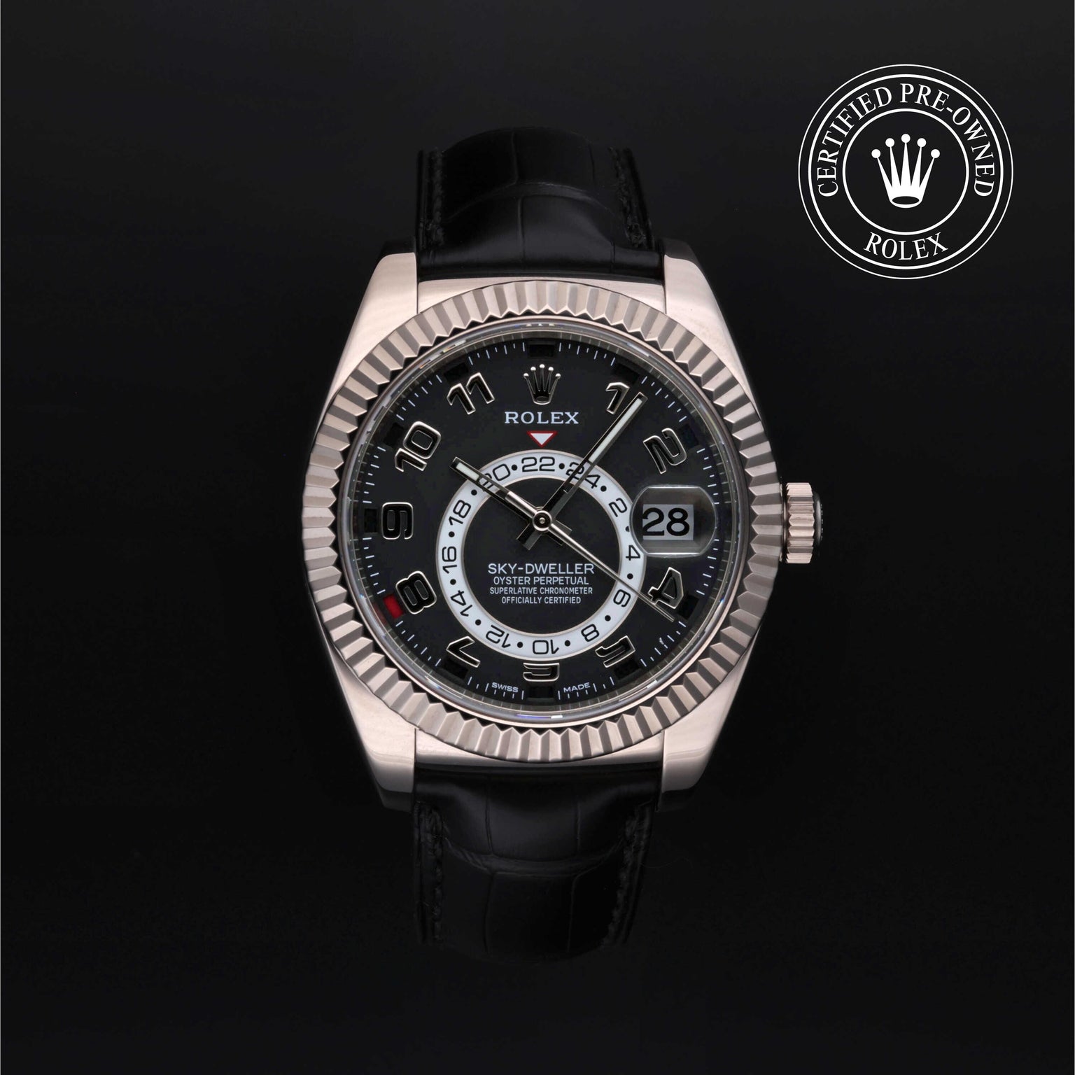 Rolex Certified Pre-owned Sky-Dweller M326139-0003 front on black background
