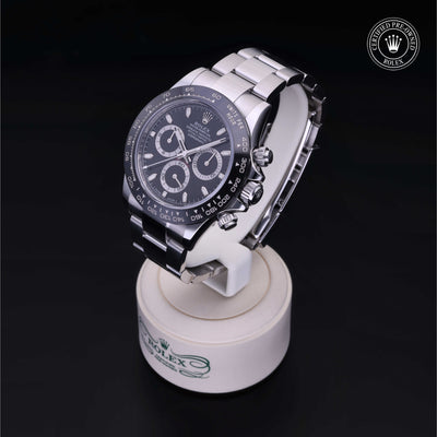 Rolex Certified Pre-owned Daytona M116500LN-0002 front on black background