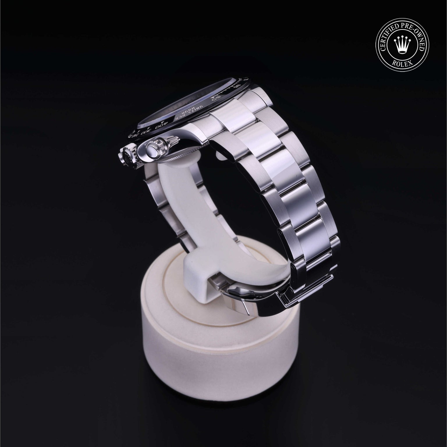 Rolex Certified Pre-owned Daytona M116500LN-0002 front on black background