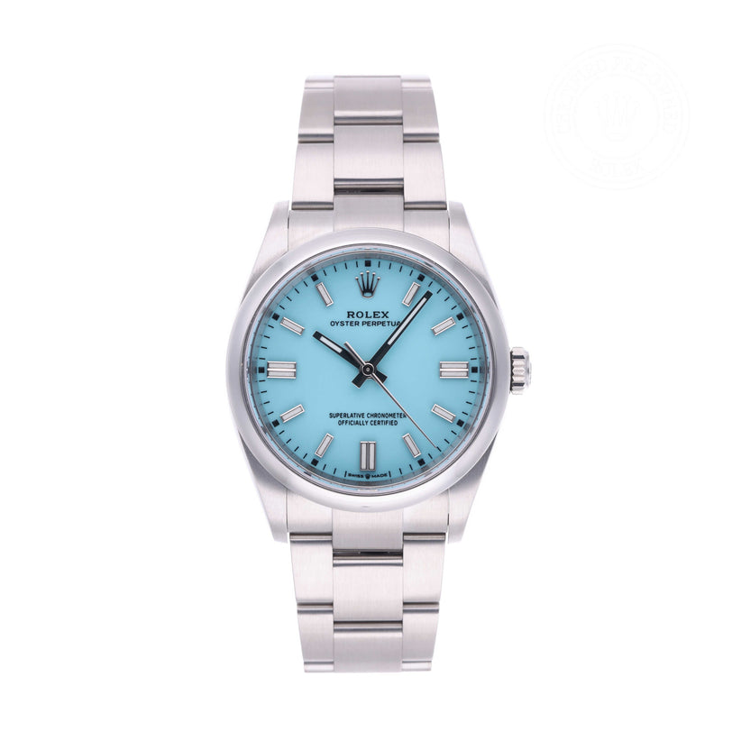 Rolex Certified Pre-owned Oyster Perpetual M126000-0006 front on white background
