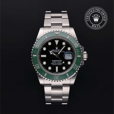 Rolex Certified Pre-owned Submariner M126610LV-0002 front on black background