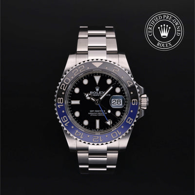 Rolex Certified Pre-owned GMT M126710BLNR-0003 front on black background