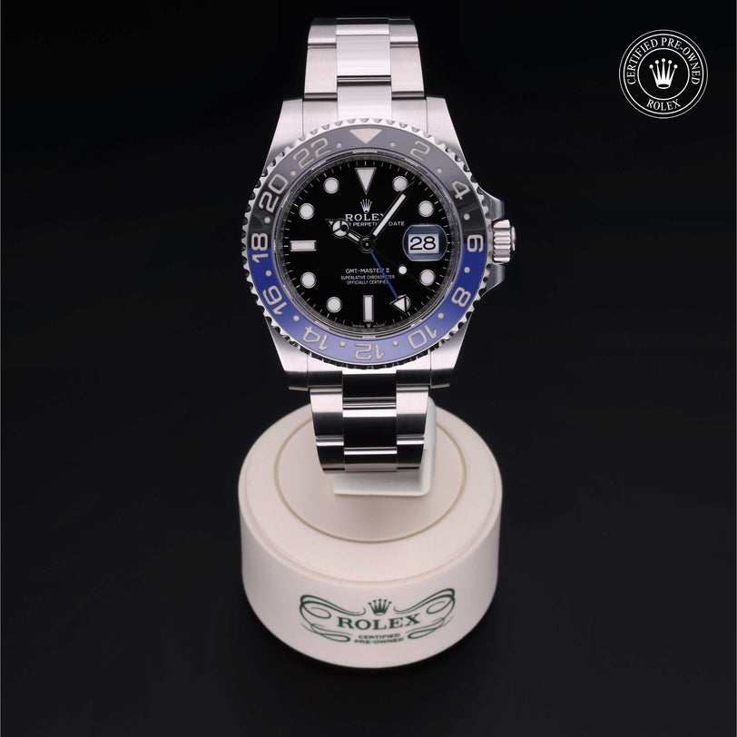 Rolex Certified Pre-owned GMT M126710BLNR-0003 front on black background