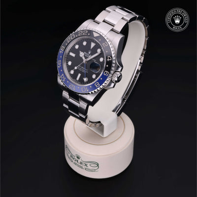 Rolex Certified Pre-owned GMT M126710BLNR-0003 front on black background