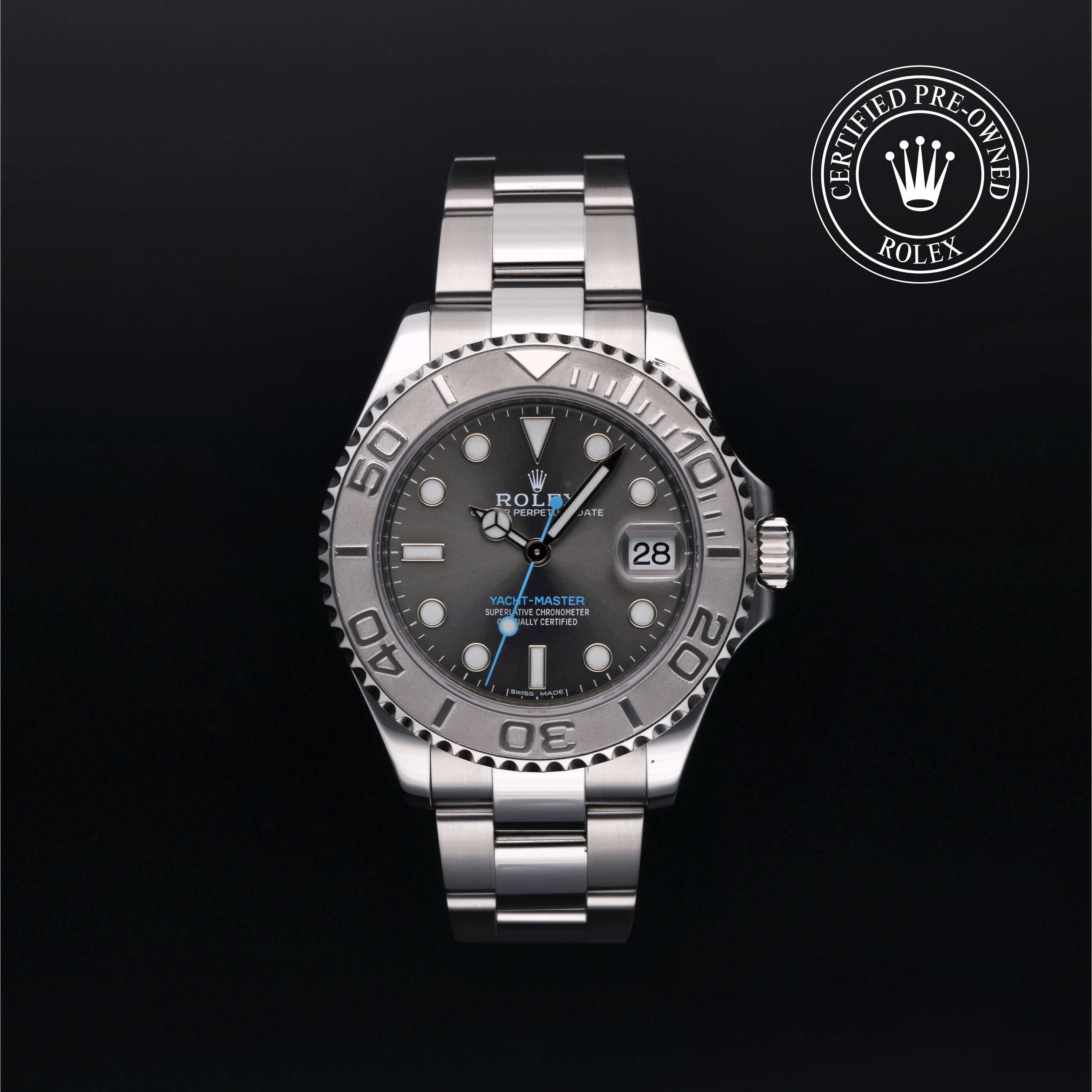 Rolex Certified Pre-owned Yacht-Master M268622-0002 front on black background