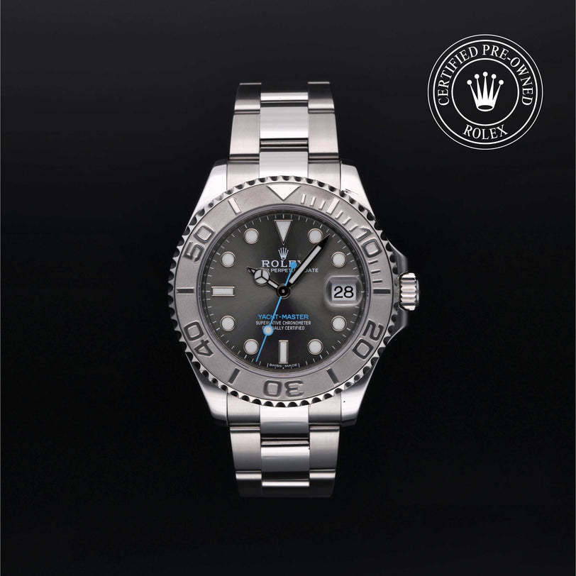 Rolex Certified Pre-owned Yacht-Master M268622-0002 front on black background