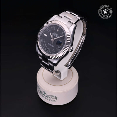Rolex Certified Pre-owned Datejust M116334-0002 front on black background