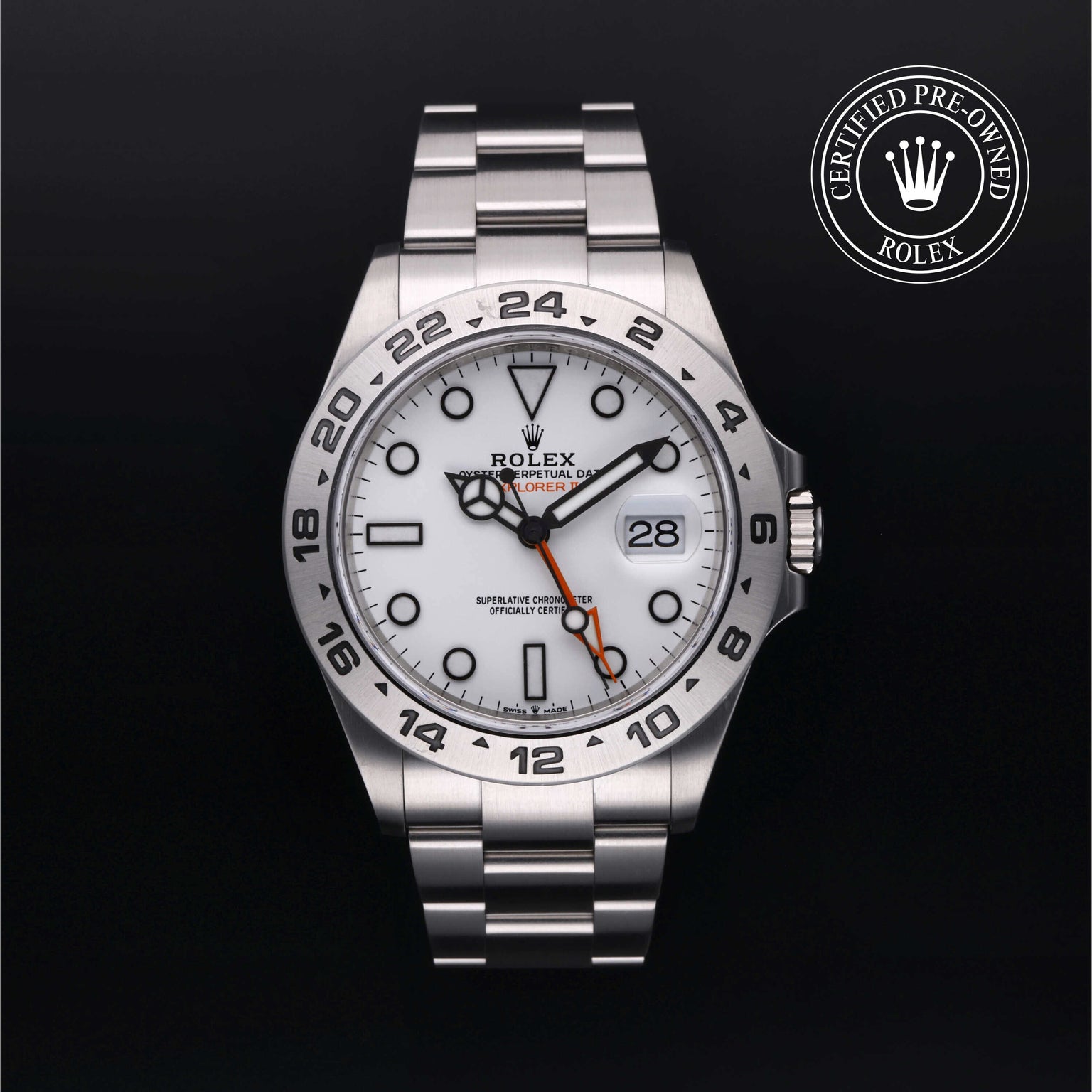 Rolex Certified Pre-owned Explorer M226570-0001 front on black background