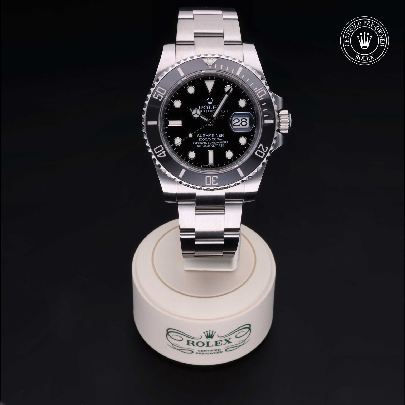 Rolex Certified Pre-owned Submariner M116610LN-0001 front on black background