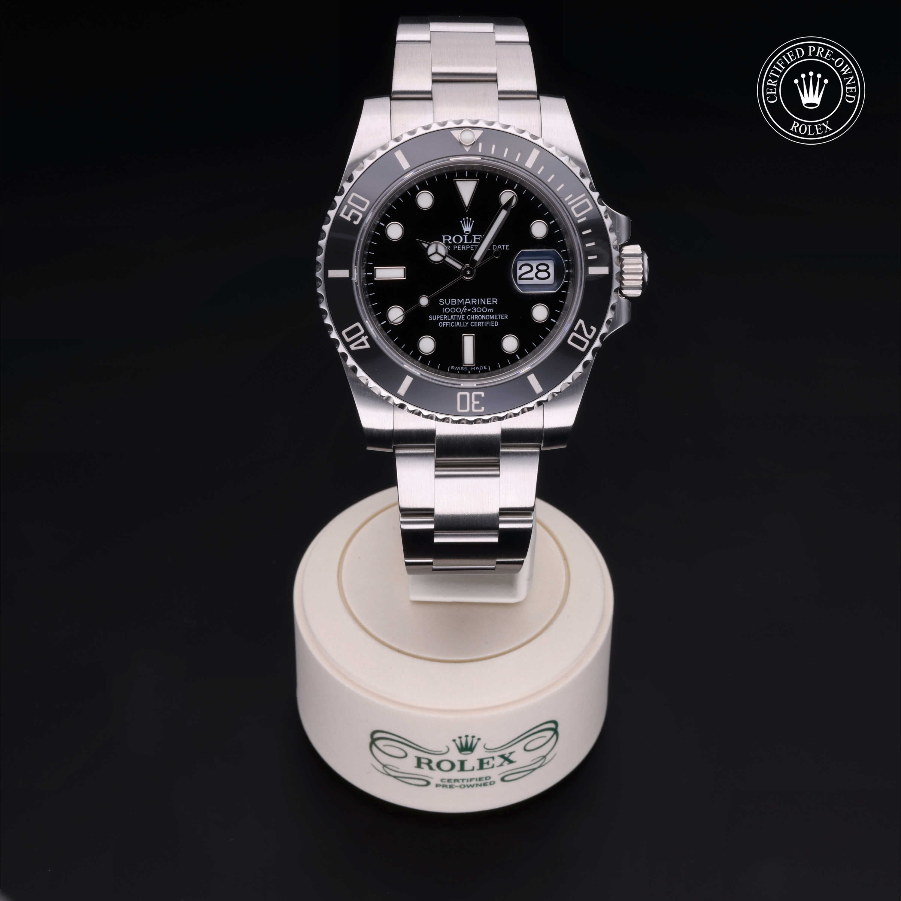 Rolex Certified Pre-owned Submariner M116610LN-0001 front on black background
